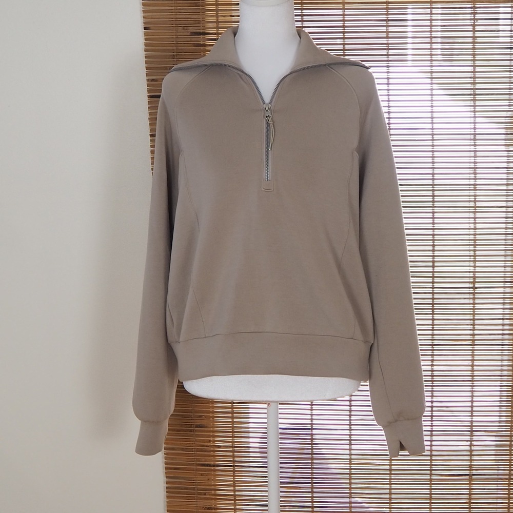 Spanx AirEssentials Half Zip Pullover Womens 1X Taupe Beige Modal Blend 50346R